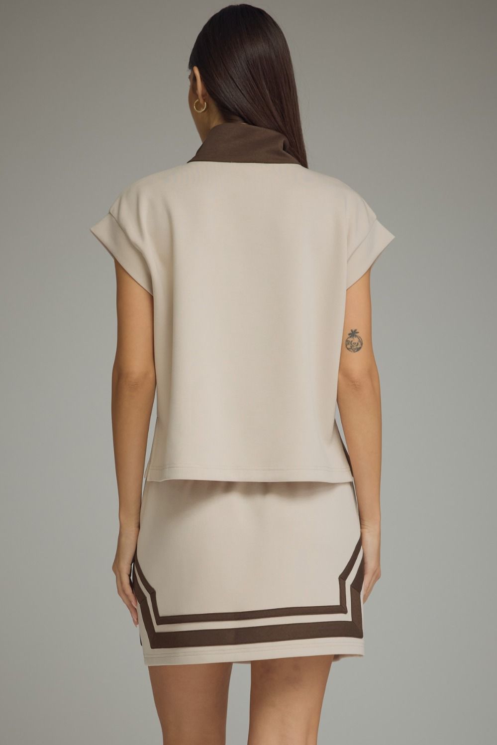 Solid Cap Sleeve Top Featuring Contrast Trim Detail At Front