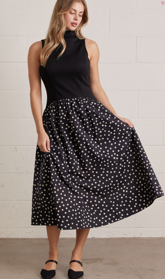 Polka Dot Sleeveless Midi Dress