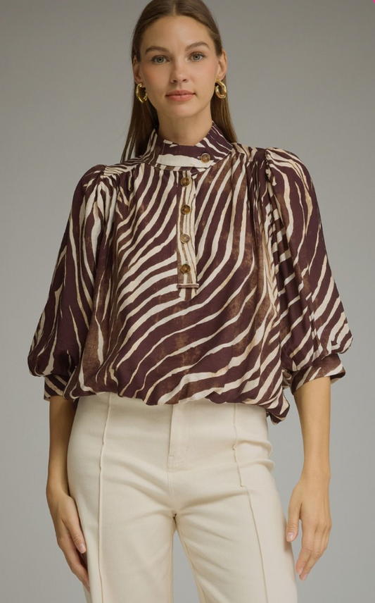 Zebra Balloon Sleeve Top