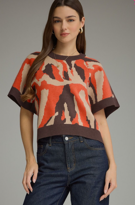 Abstract Short Sleeve Sweater