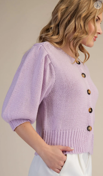 Short Puff Sleeve Button Down Sweater