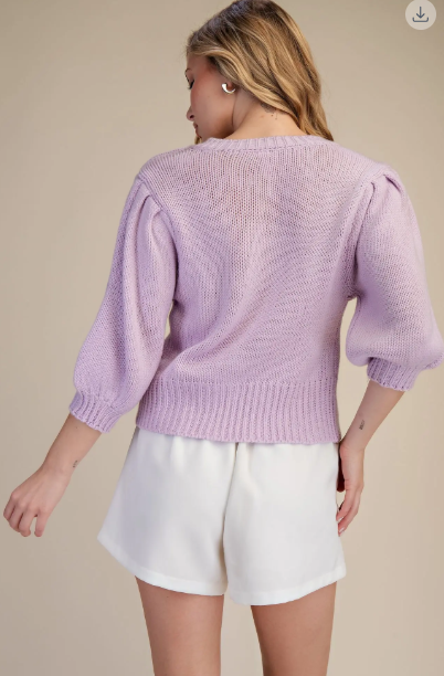 Short Puff Sleeve Button Down Sweater