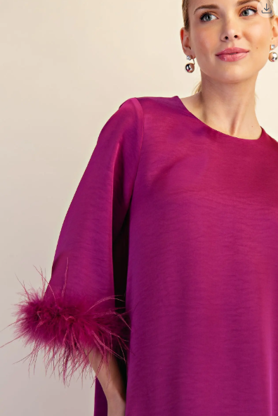 Feather Trim Evening Midi Dress