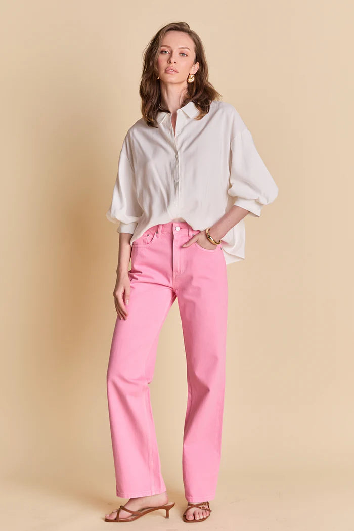 AUGUST APPAREL BALLOON SLEEVE TOP PINK