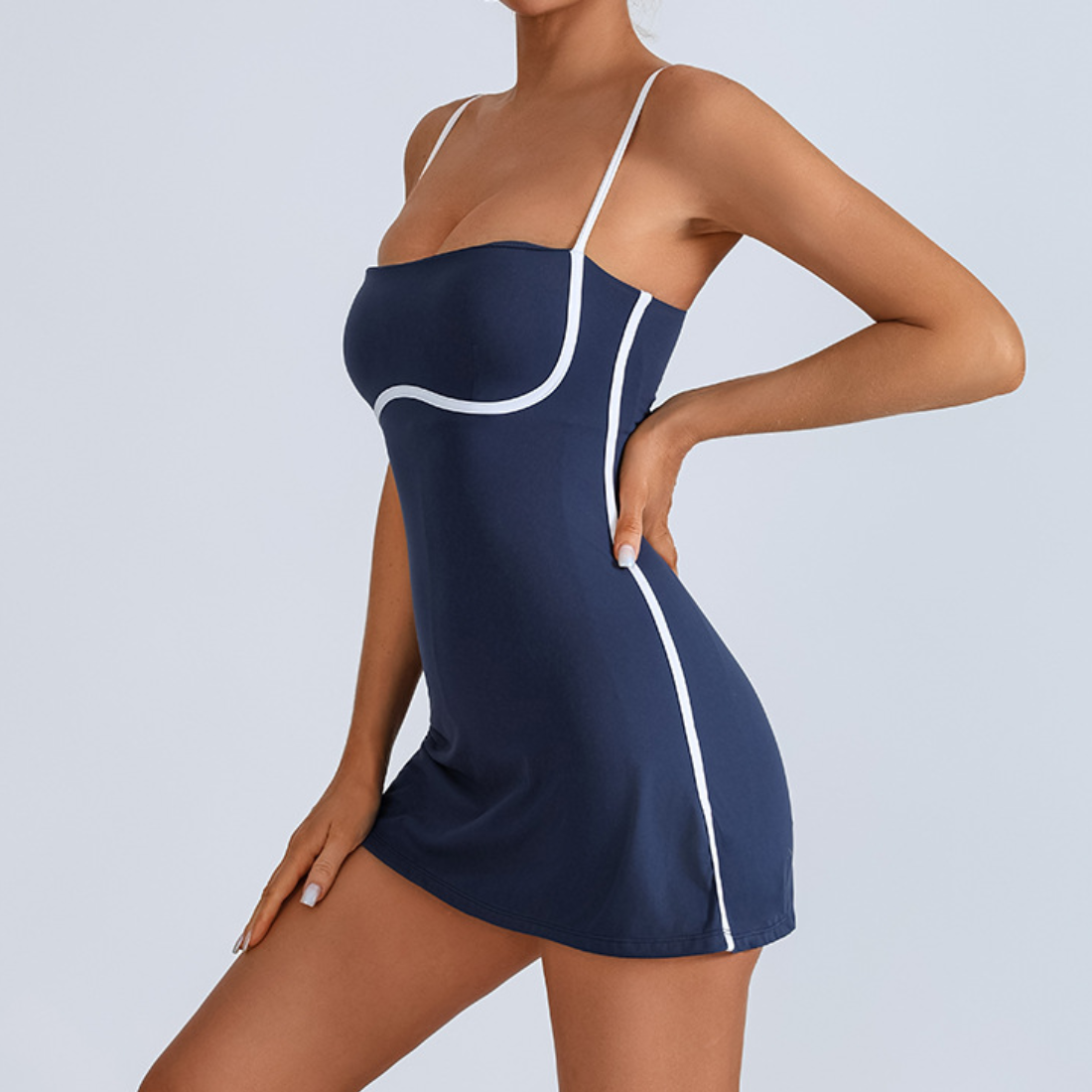 Women's Contrast Trim Slip Tennis Dress with Built-In Shorts