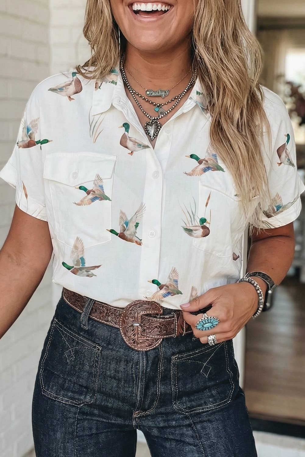 LAS Mallard Printed Button Flap Pocket Shirt (S-XL)