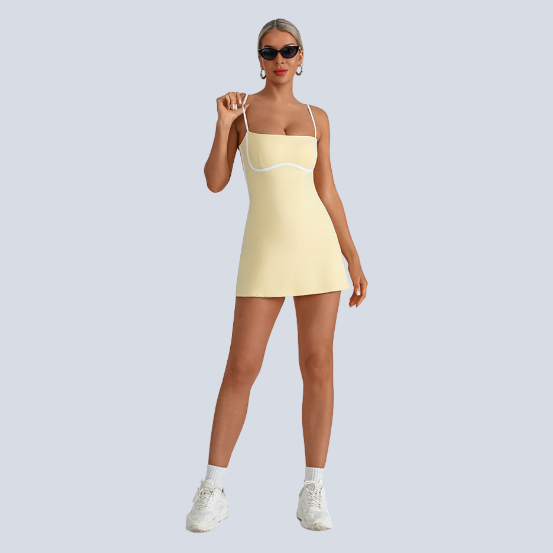 Women's Contrast Trim Slip Tennis Dress with Built-In Shorts