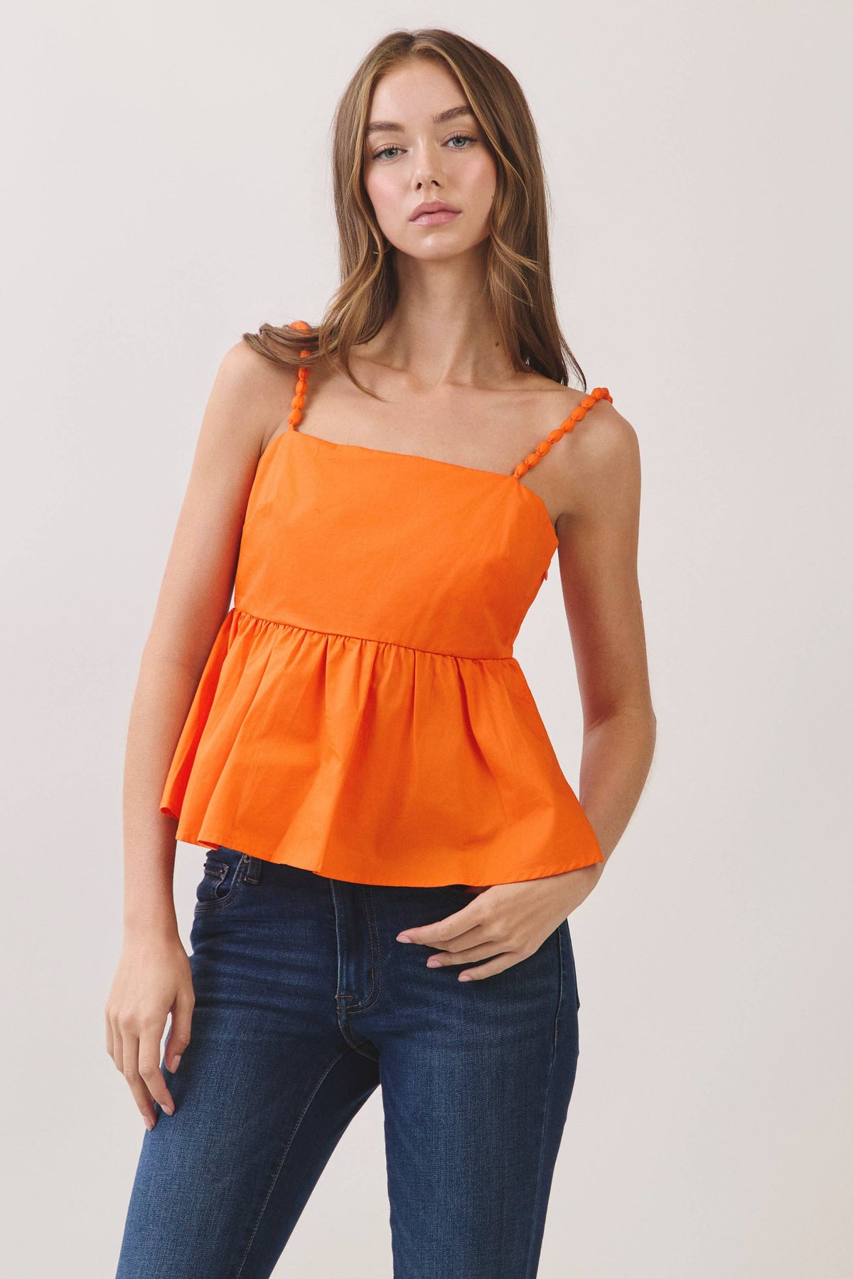 CT9999-Beaded Strap Peplum Sleeveless Top