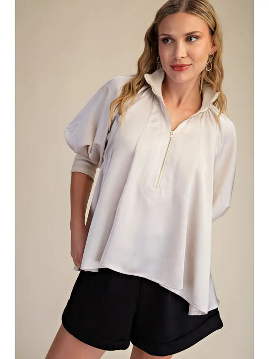 GLAM MOCK NECK PUFF SLEEVE BLOUSE
