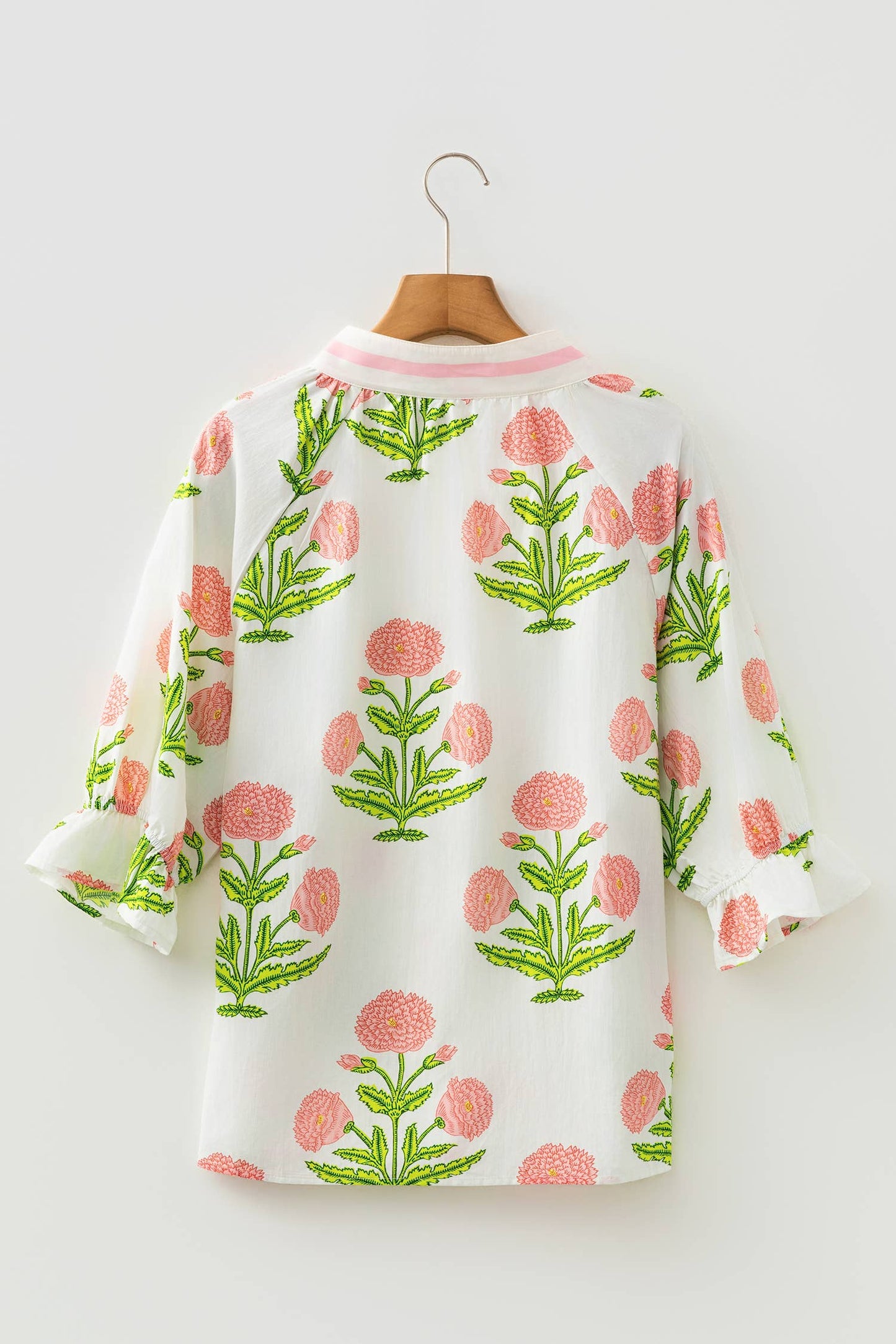 LAS Wild Flower Print V Neck 3/4 Sleeve Blouse (S-XL)