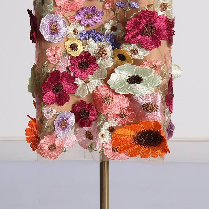 Floral Embroidered Slim Tube Dress