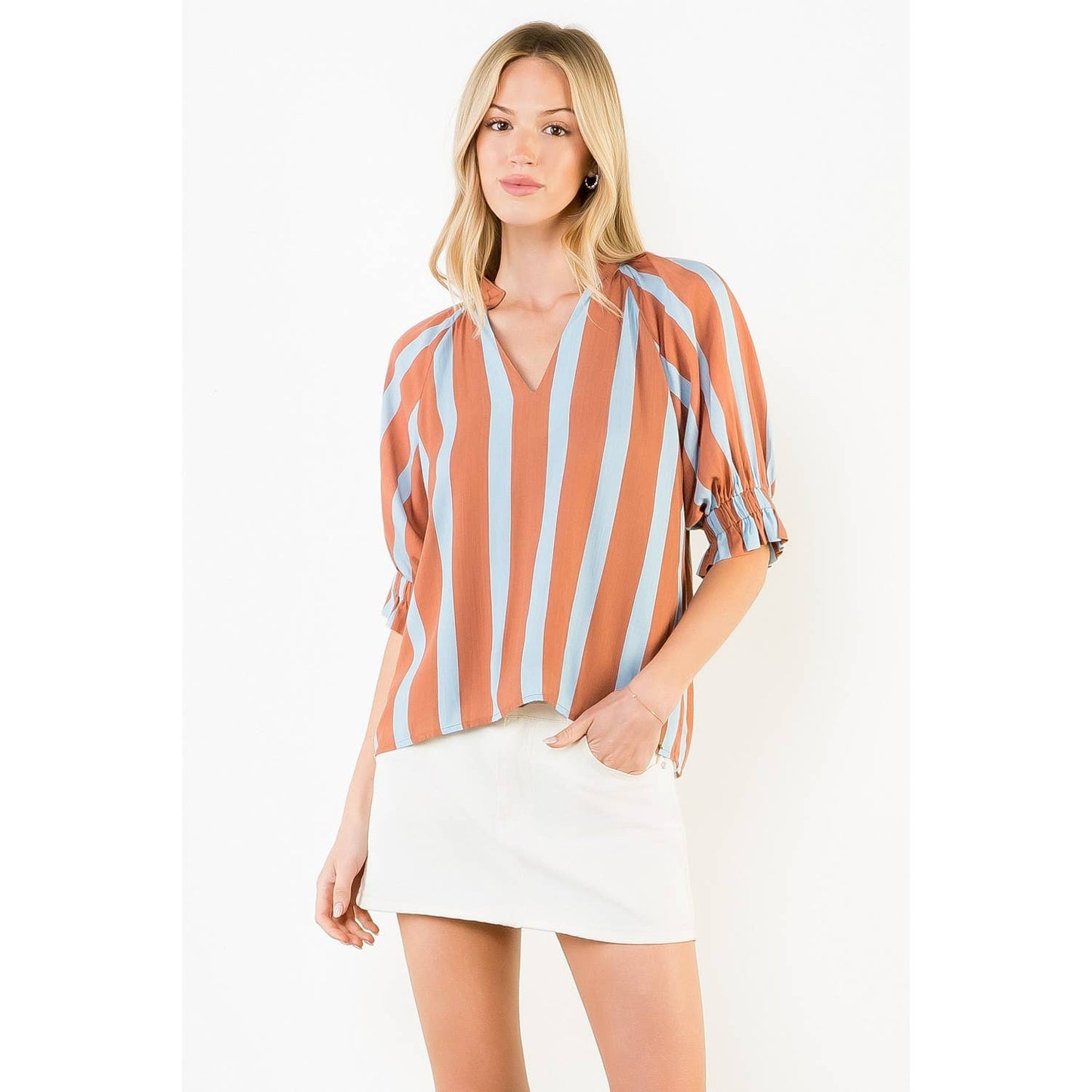 Short Sleeve Striped V-Neck Top