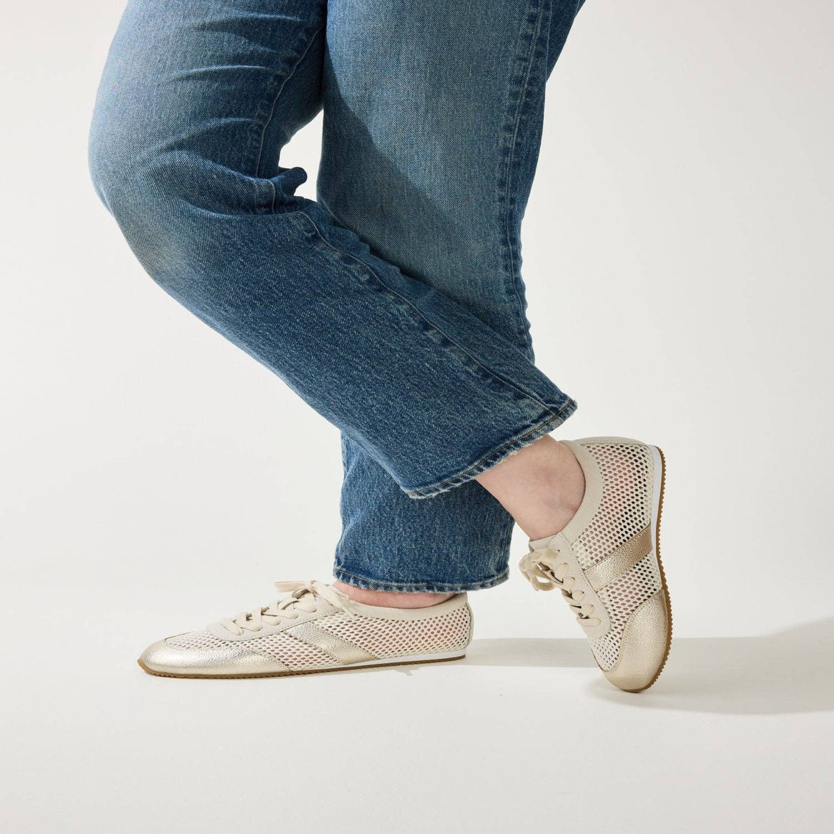 Kiah in Cream Mesh/Gold Metallic Mesh Casual Sneaker