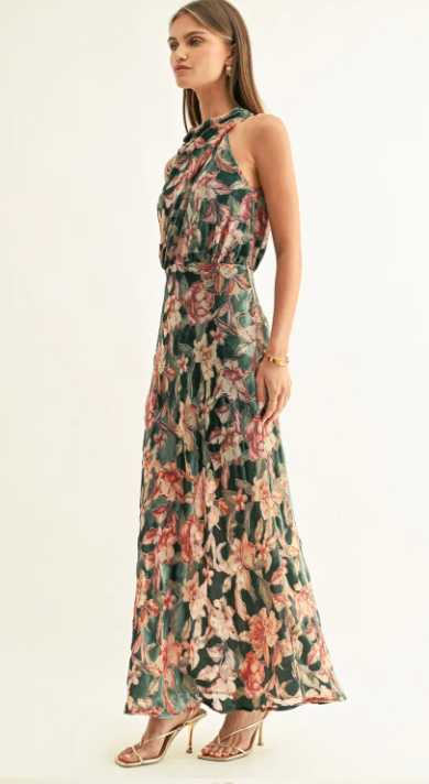 Veda Burnout Velvet Draped Maxi Dress