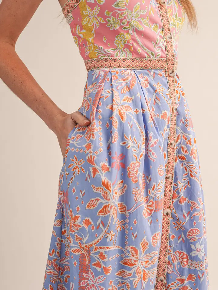 MERCI FLORAL BUTTON DOWN MIDI