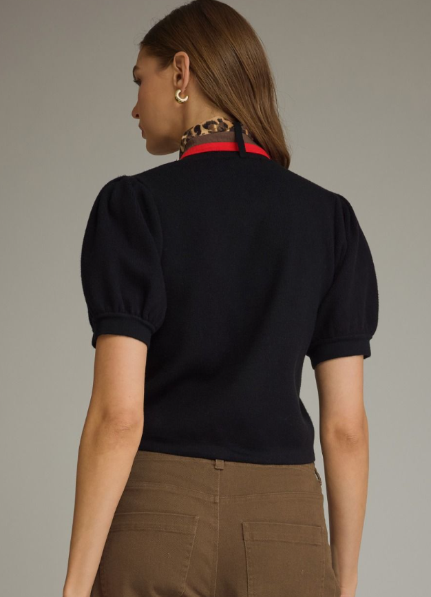Solid short puff sleeve knit top