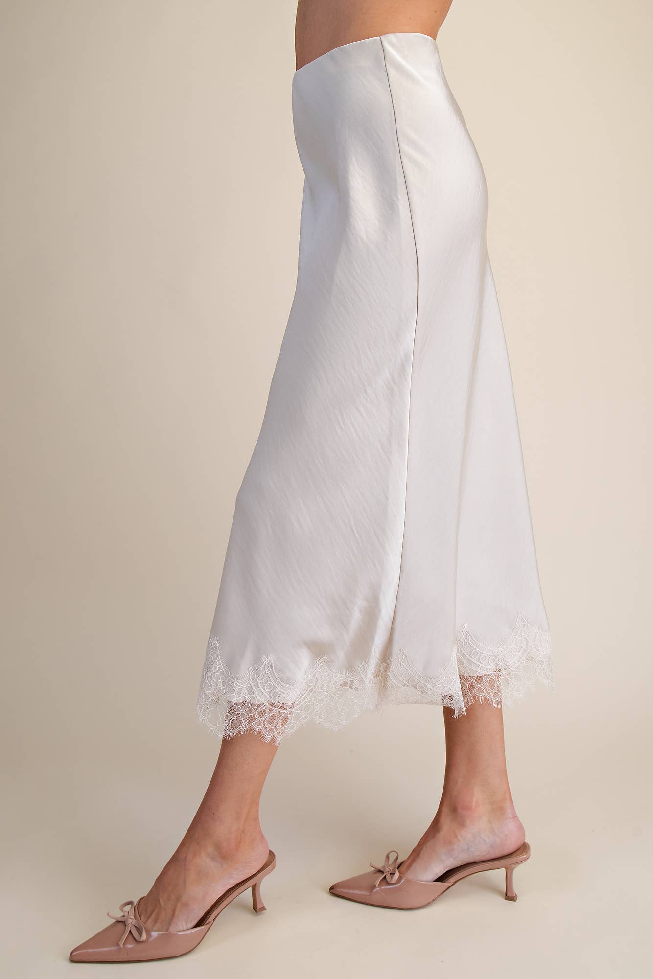 Lace Satin Effect Midi Skirt