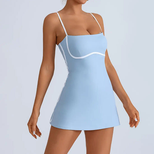 Women's Contrast Trim Slip Tennis Dress with Built-In Shorts