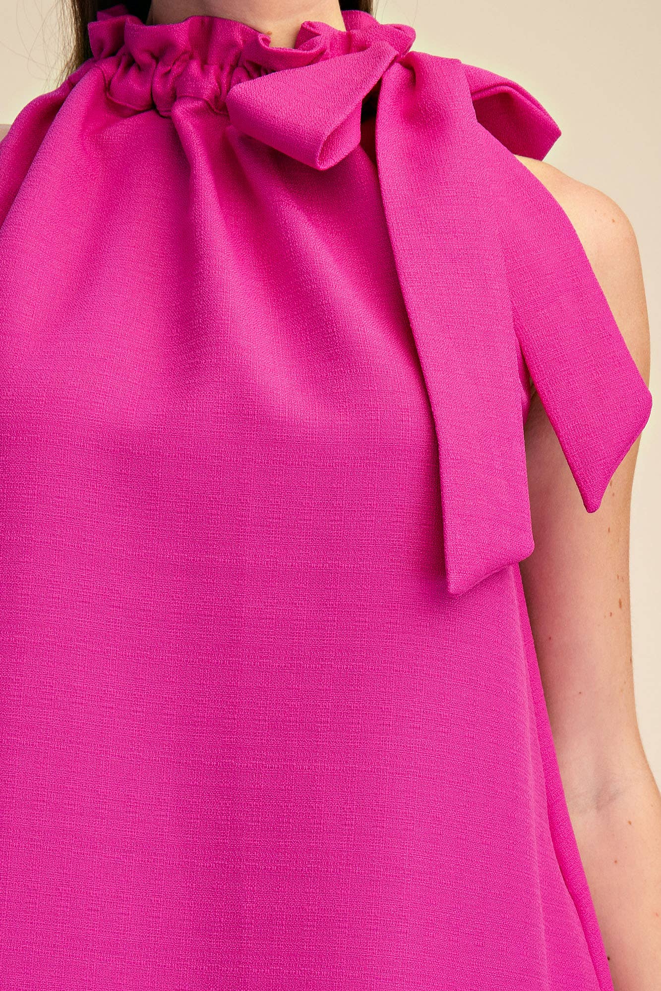 Tie Round Ruffle Neck Sleeveless Mini Dress