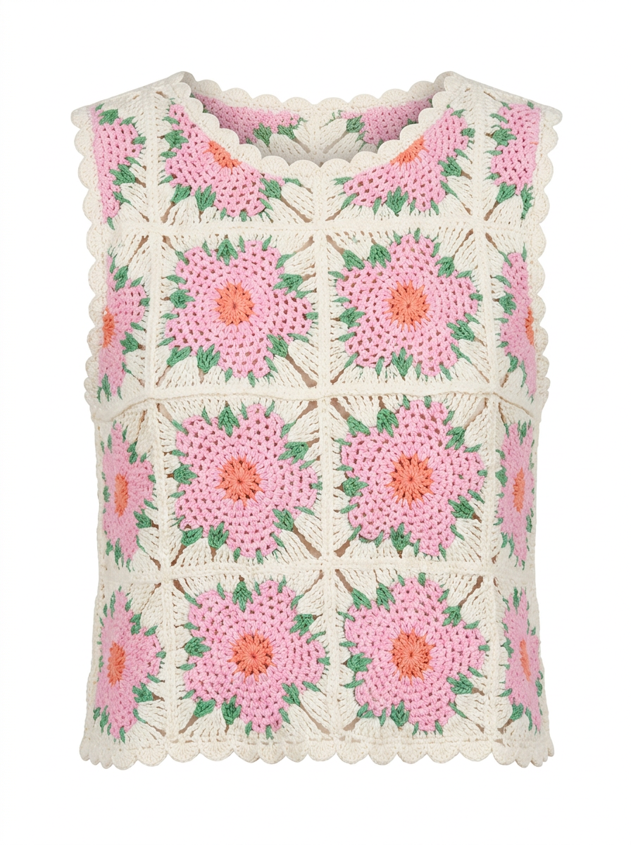 Floral Crochet Knit Sleeveless Tank