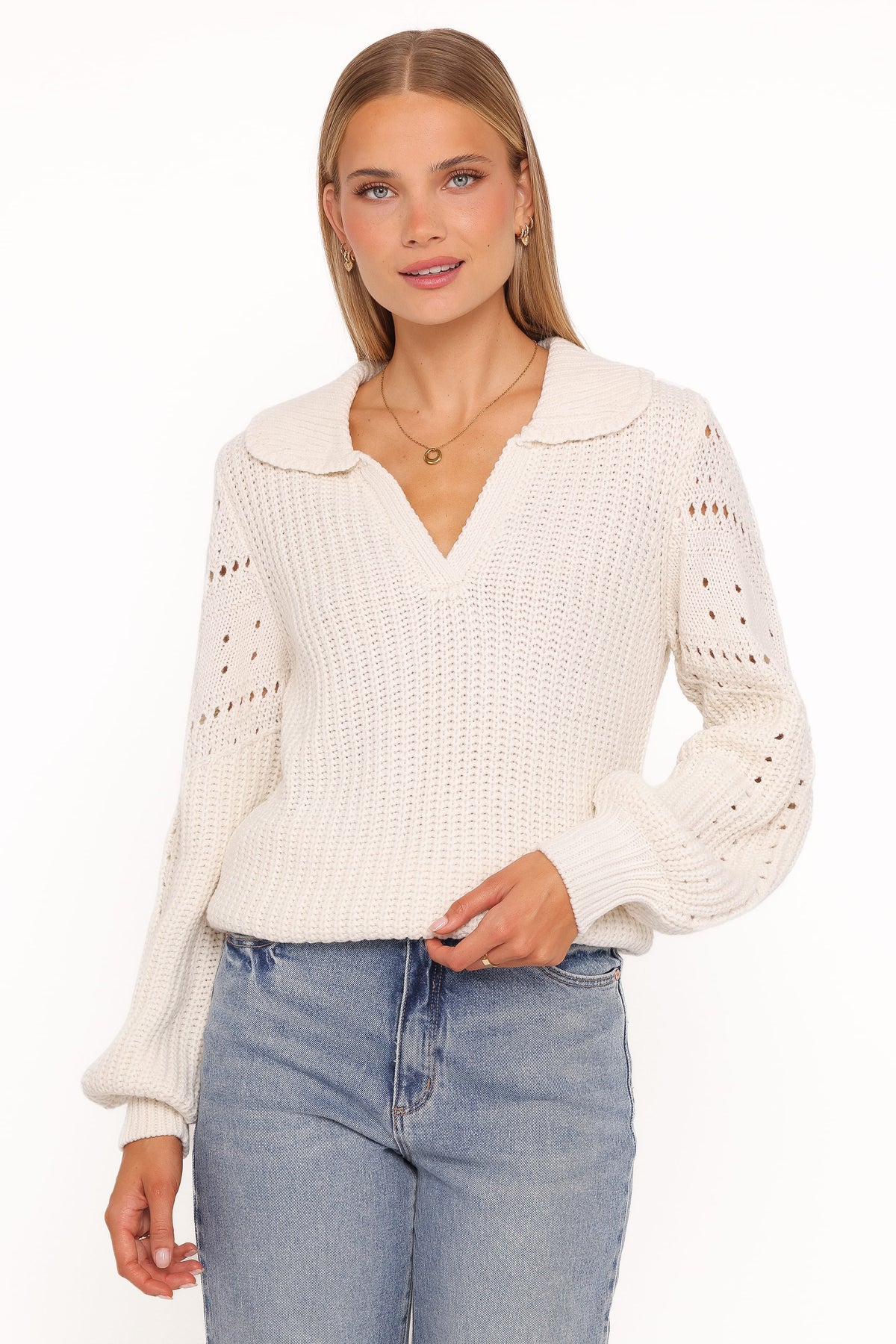 Fitzgerald Pointelle Polo Sweater - Cream