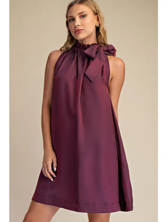 RUFFLE NECK TIE DRESS