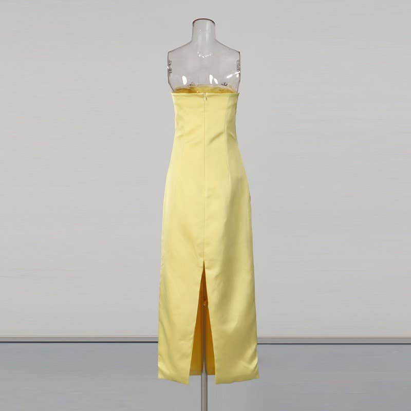 Vintage 3D Floral Embroidery Strapless Midi Dress