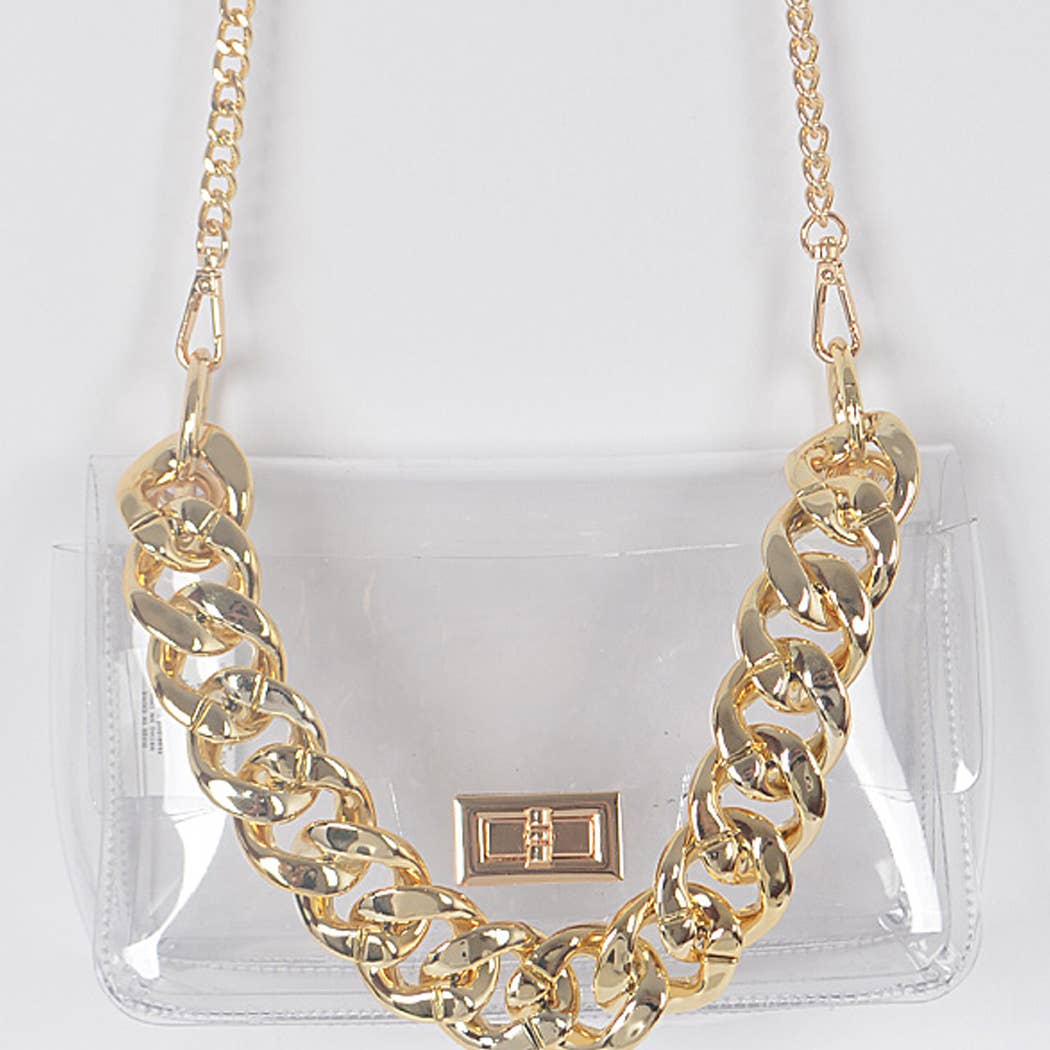 Clear Cross Body Bag W/Oversized Chain