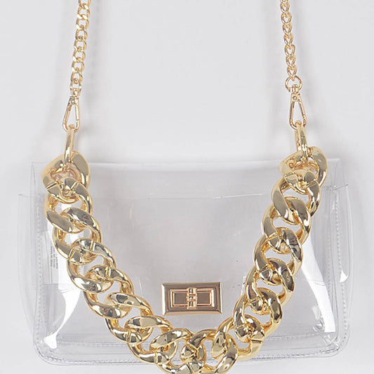 Clear Cross Body Bag W/Oversized Chain