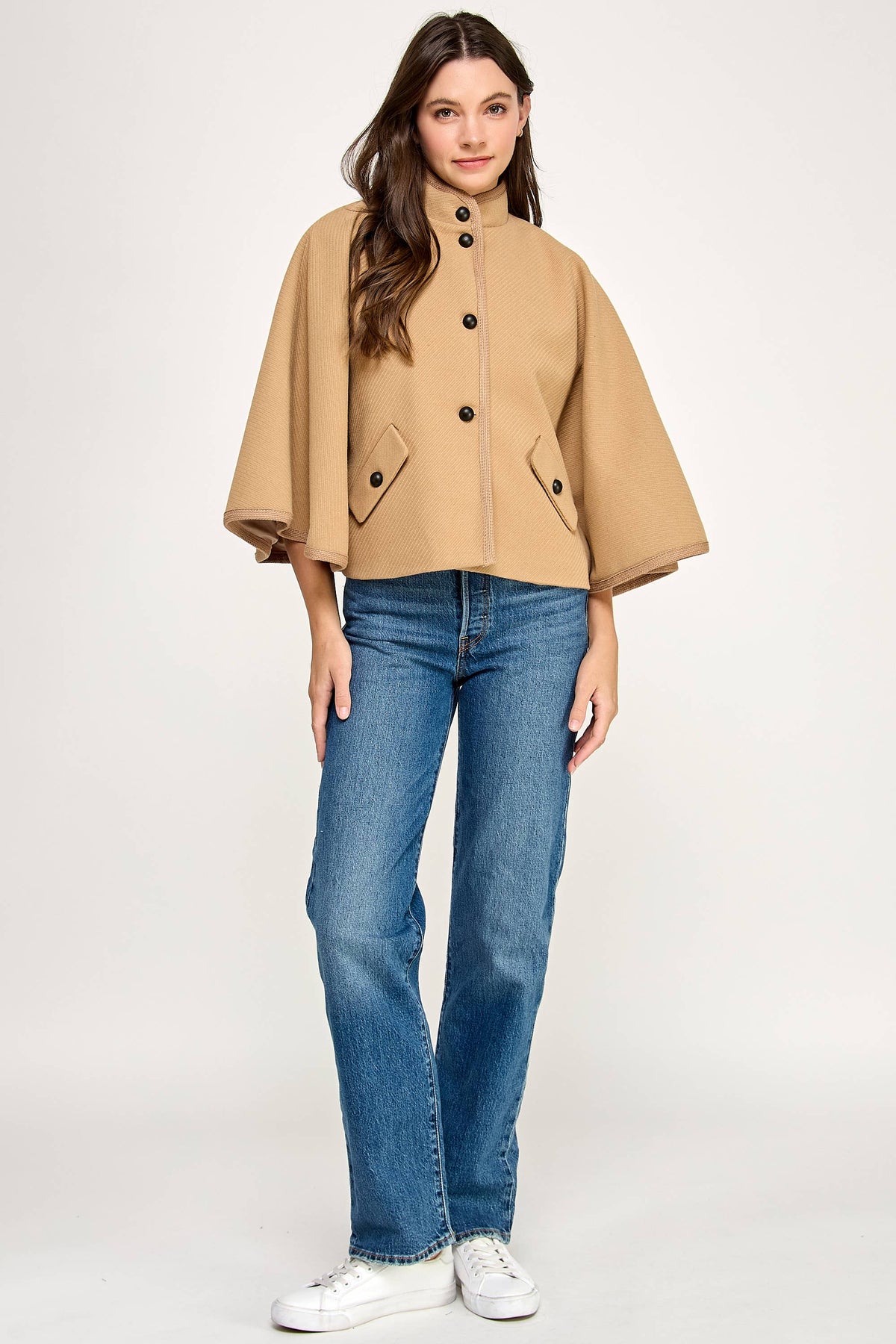 TJ-10573-6 BUTTERFLY SLEEVE CAPE-CAMEL