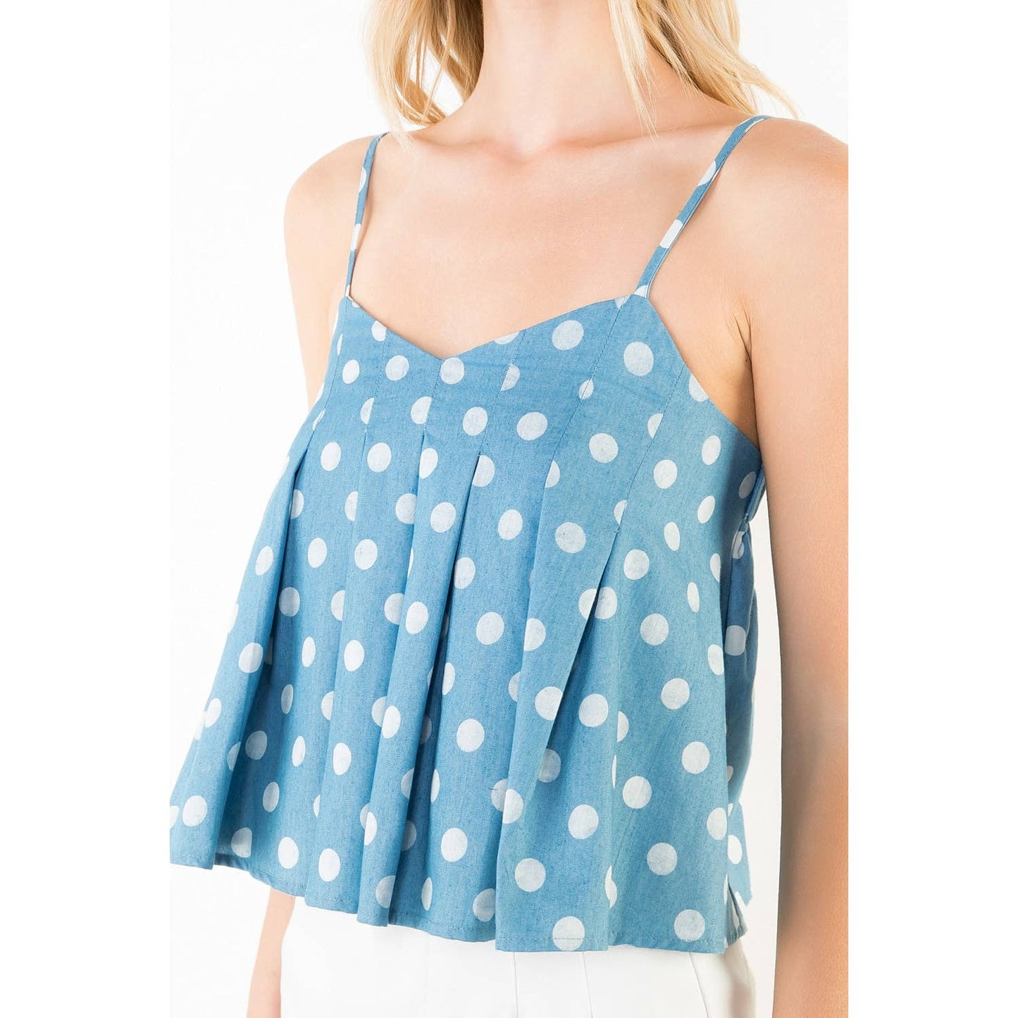 Polka Dot Pleated Tank Top