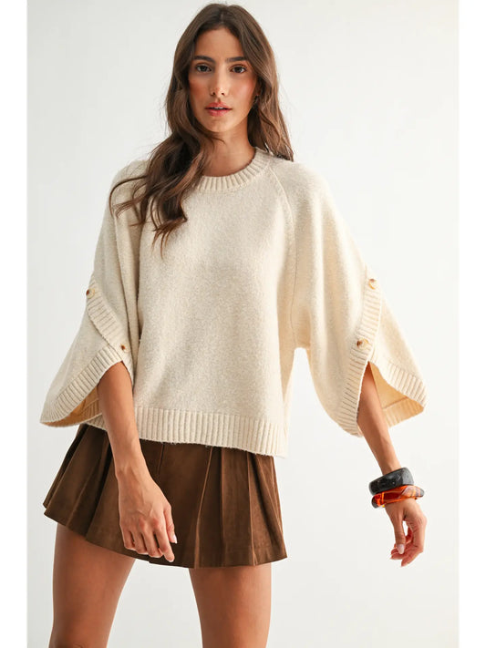 Camellia Button sleeve knit pullover