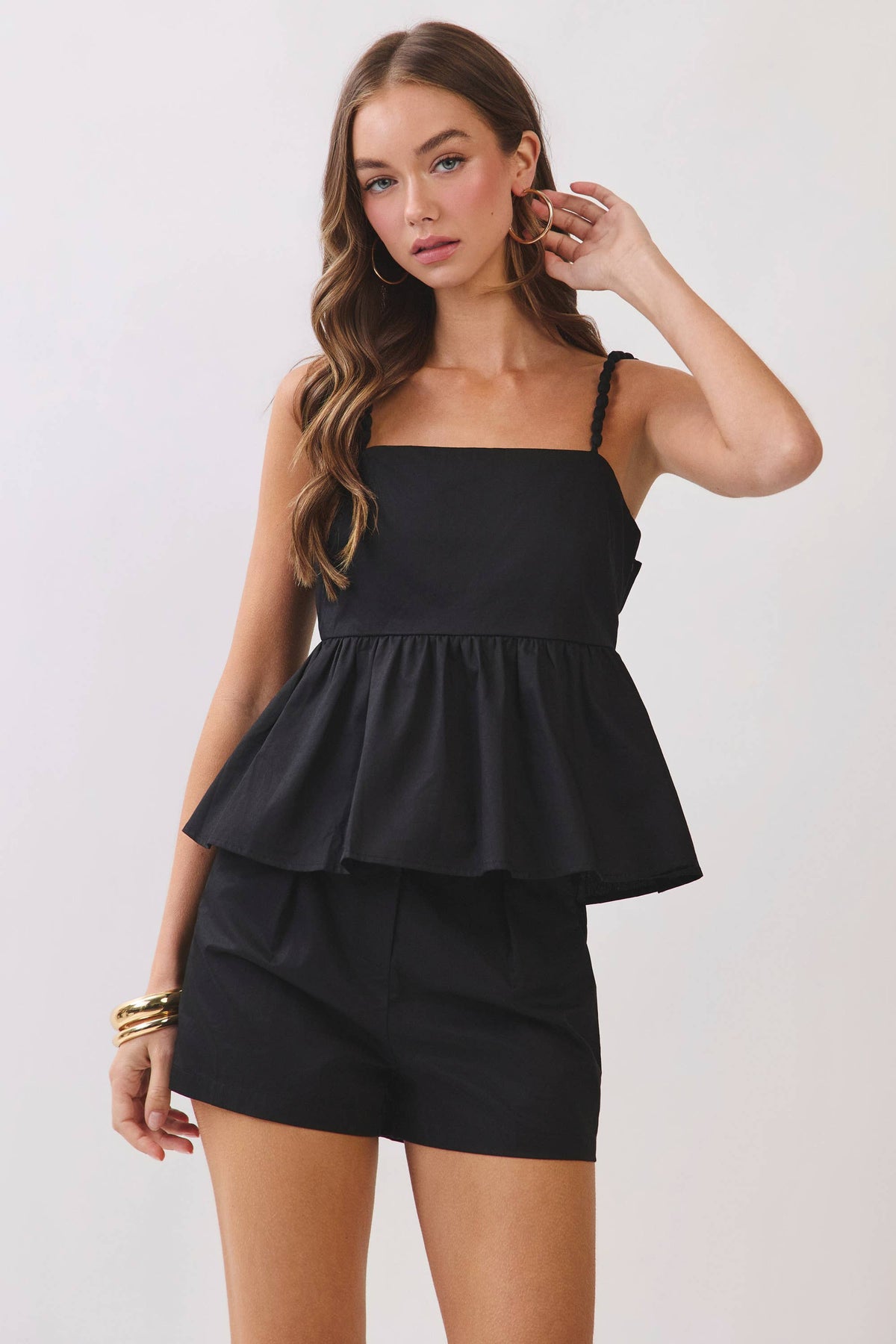 CT9999-Beaded Strap Peplum Sleeveless Top