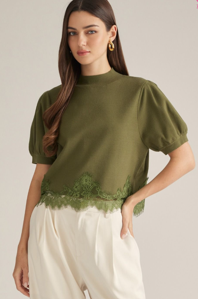 Solid Short Puff Sleeve Sweater Top