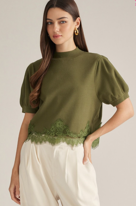 Solid Short Puff Sleeve Sweater Top