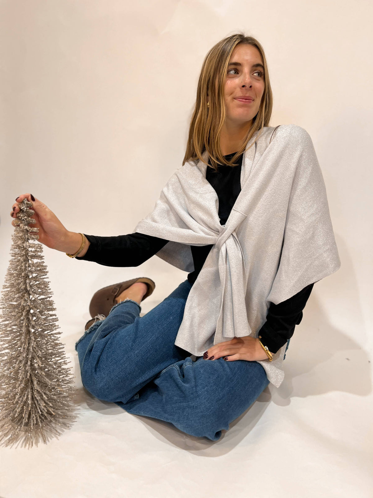 Katie Knit Solid Color Keyhole Shawl Wrap - Fall 2026