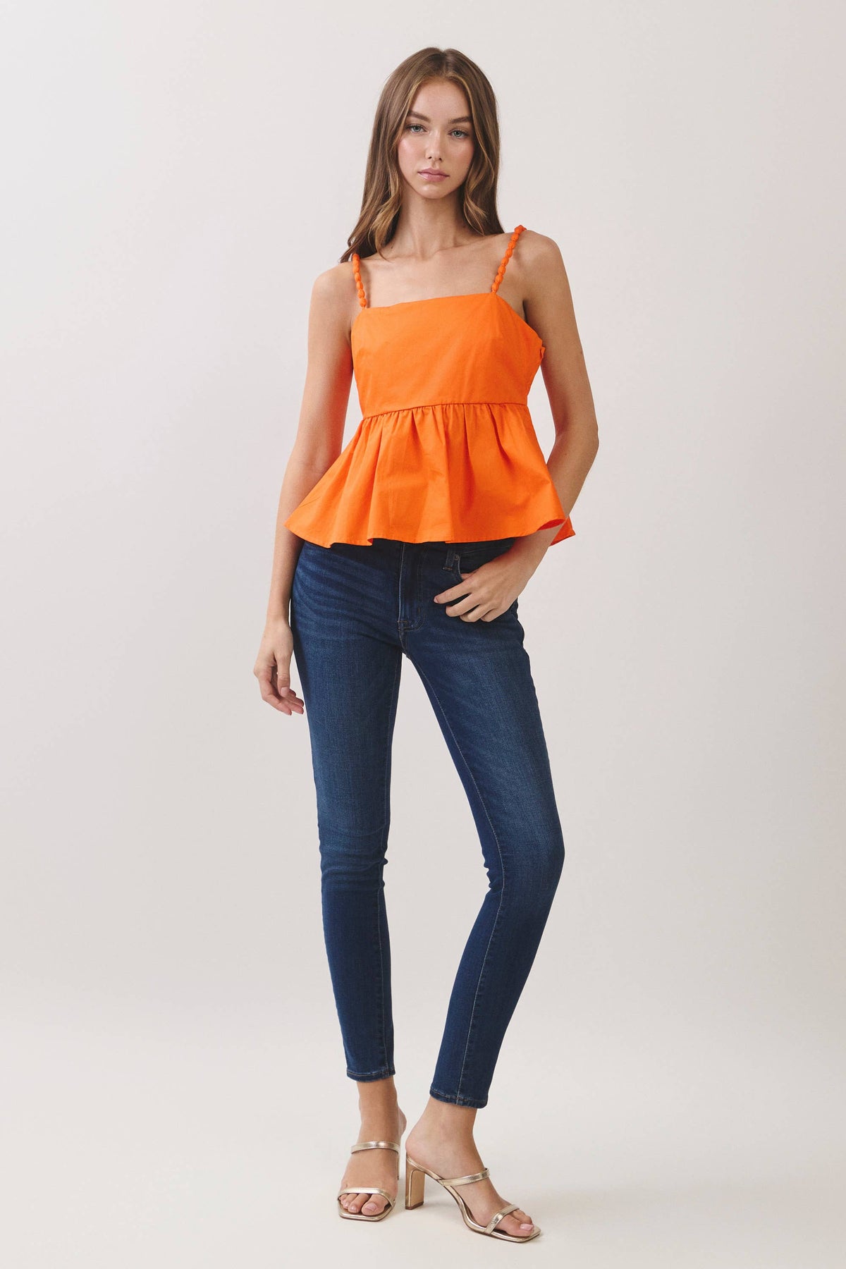 CT9999-Beaded Strap Peplum Sleeveless Top