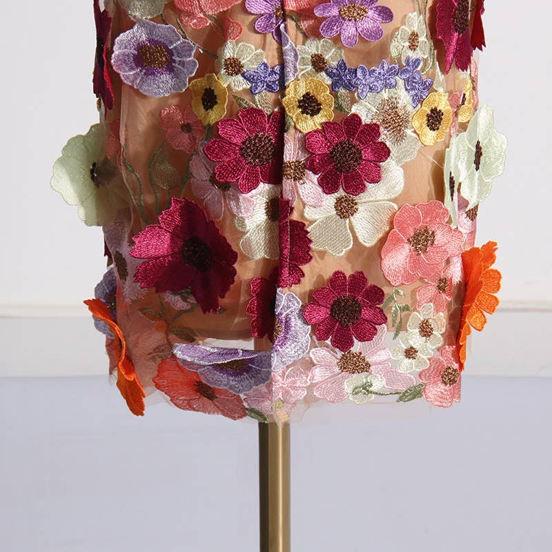 Floral Embroidered Slim Tube Dress