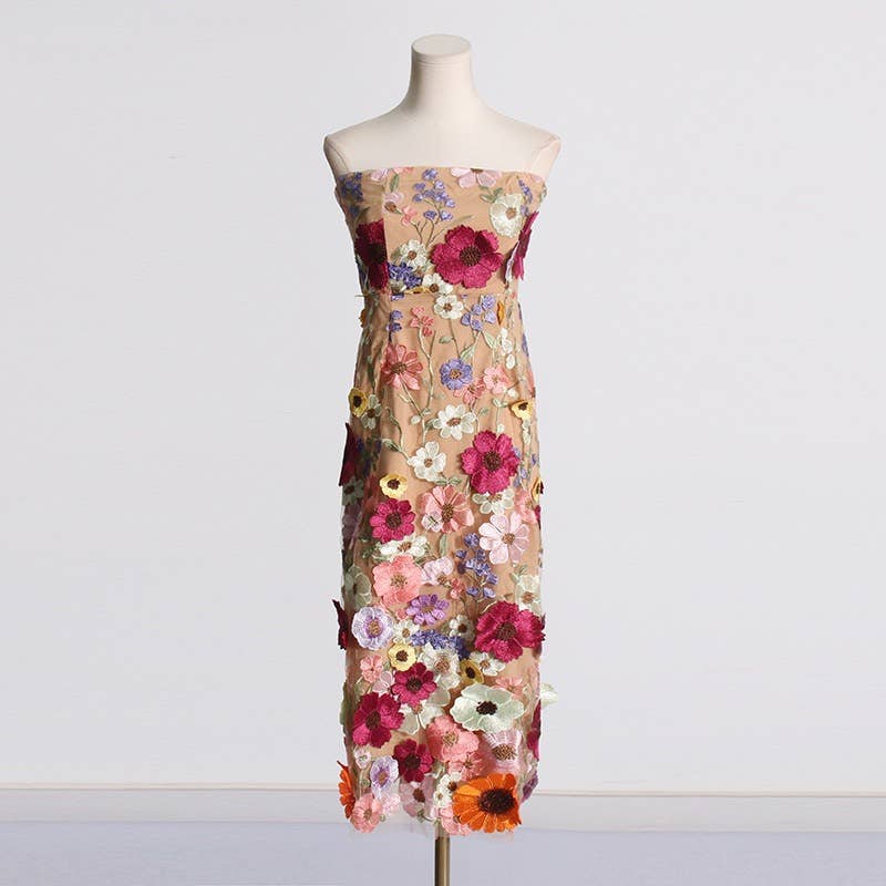 Floral Embroidered Slim Tube Dress