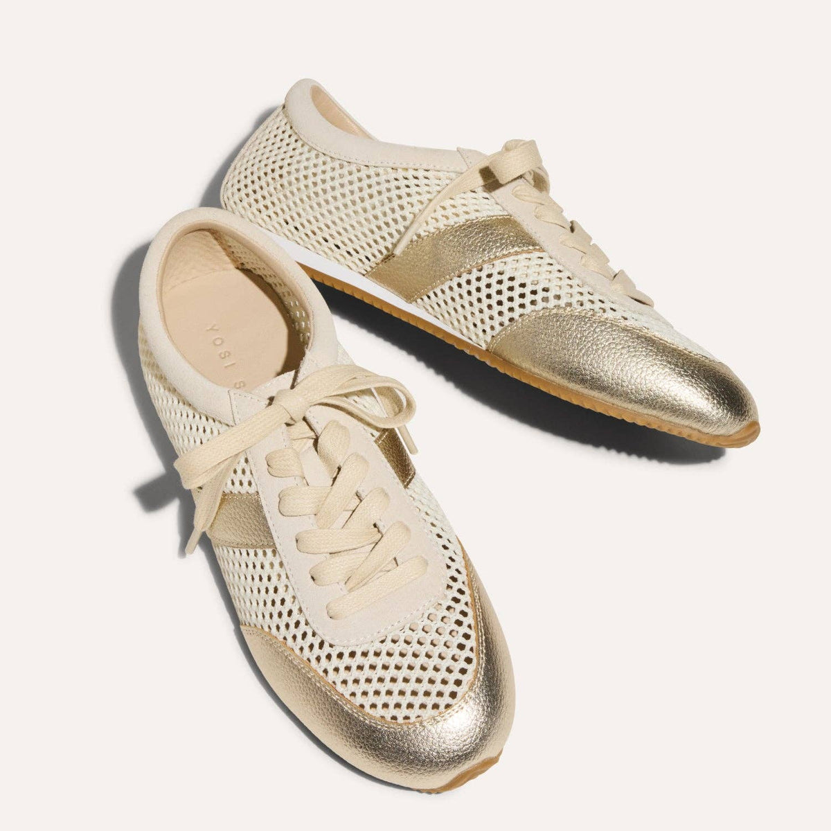 Kiah in Cream Mesh/Gold Metallic Mesh Casual Sneaker