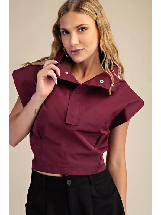 MOCK NECK SHOULDER TOP