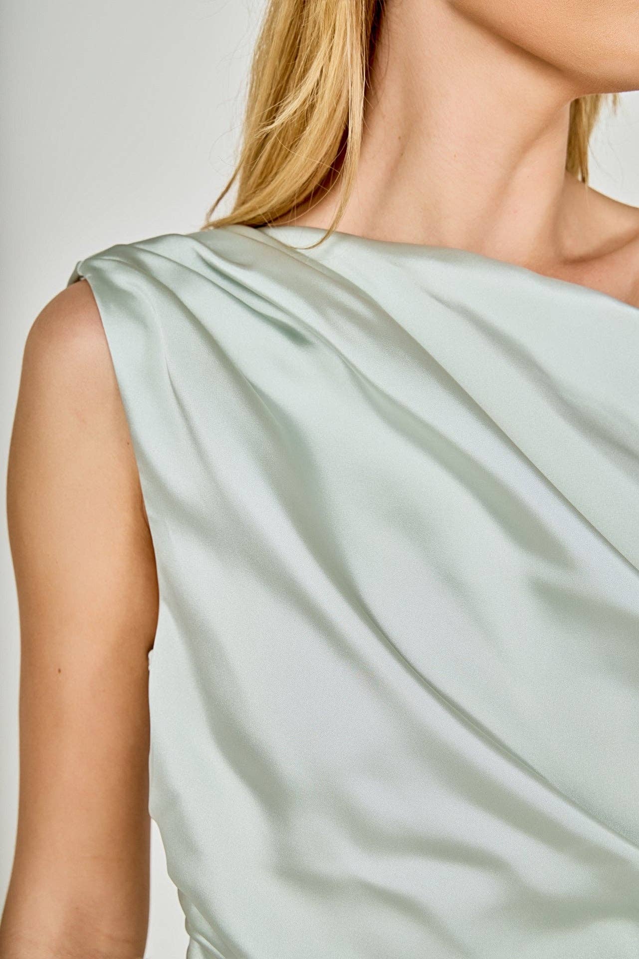 A-Symmetrical Off The Shoulder Satin Top