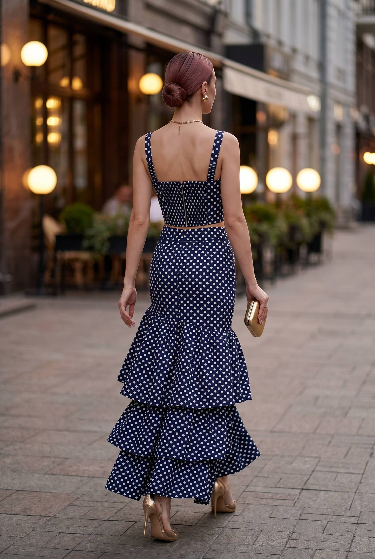 Dot Printed Crop Top & Tiered Maxi Skirt Set