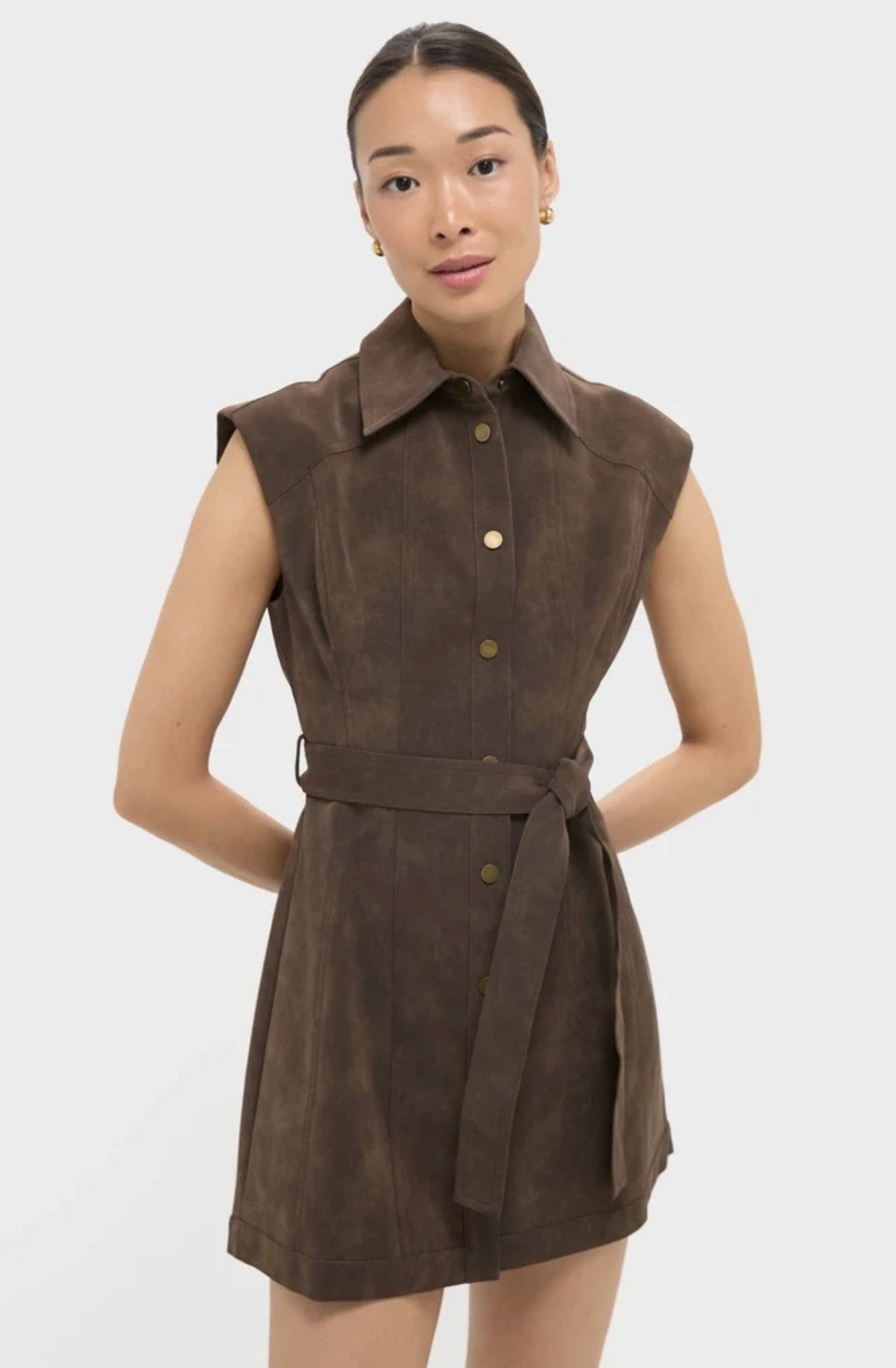 En Saison Brown Leather Suede Dress.