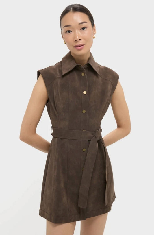 En Saison Brown Leather Suede Dress.