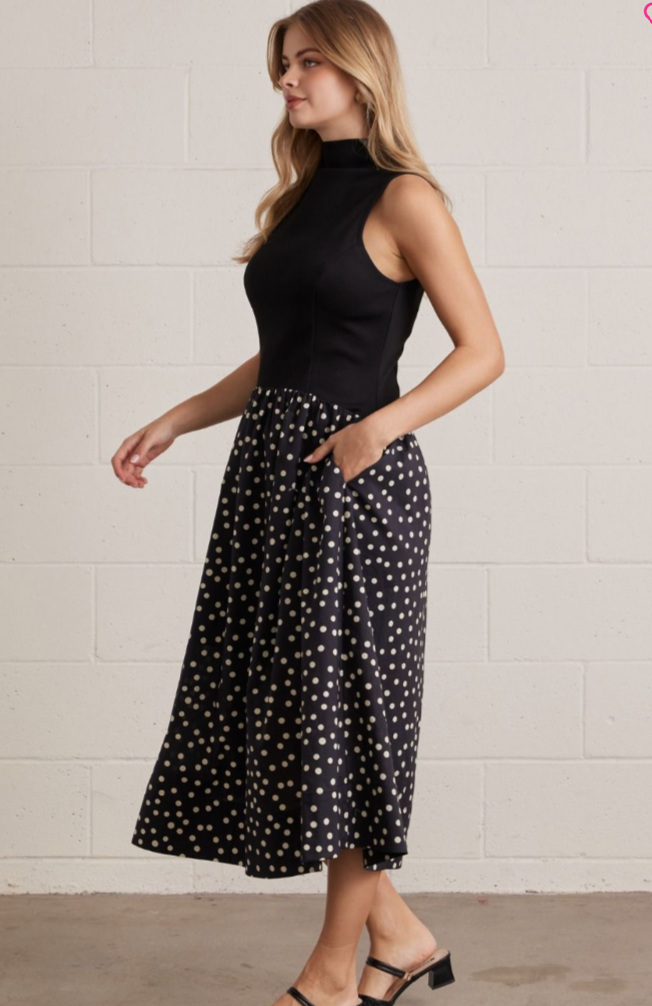 Polka Dot Sleeveless Midi Dress
