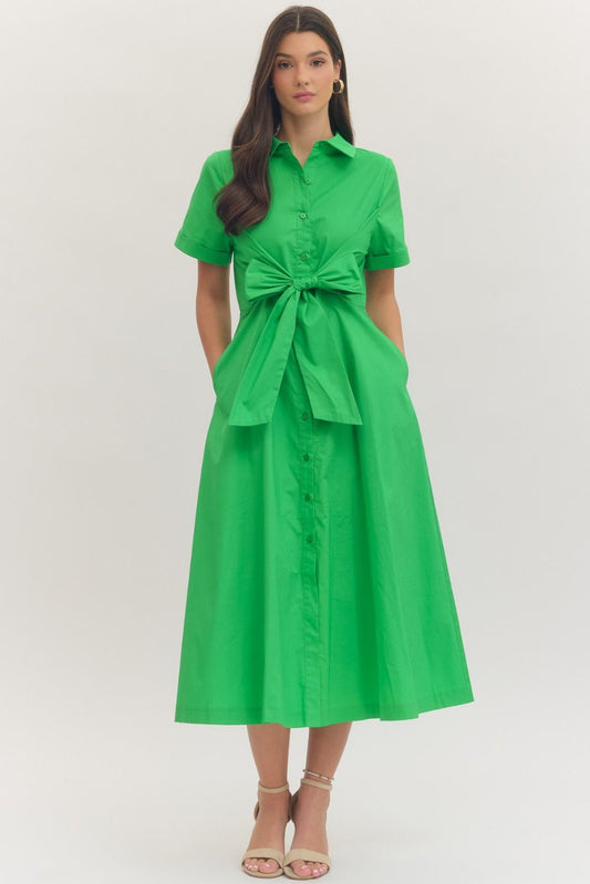 Solid Short Sleeve Midi Dress