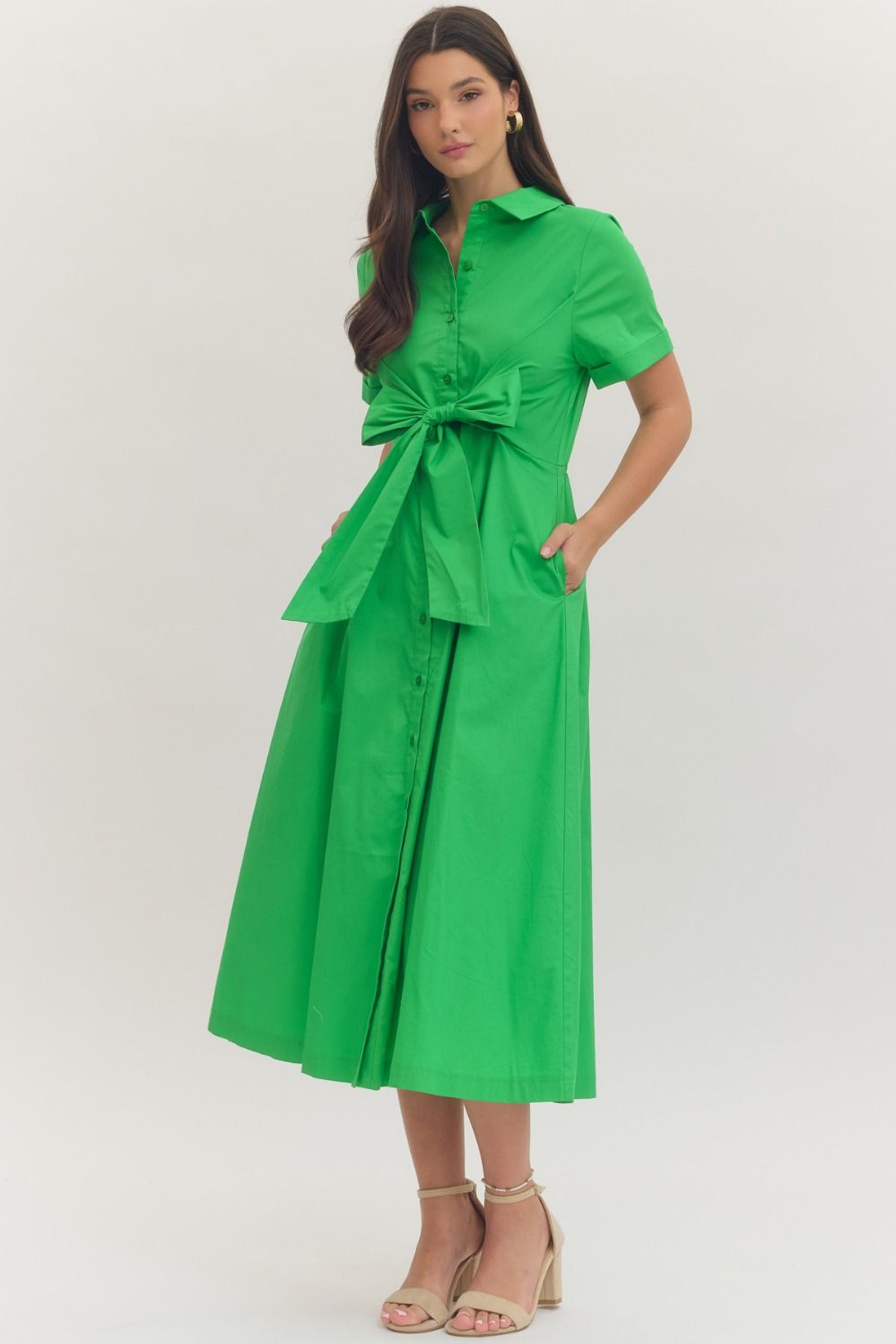 Solid Short Sleeve Midi Dress