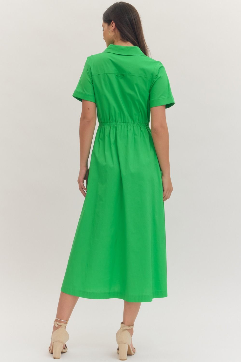 Solid Short Sleeve Midi Dress