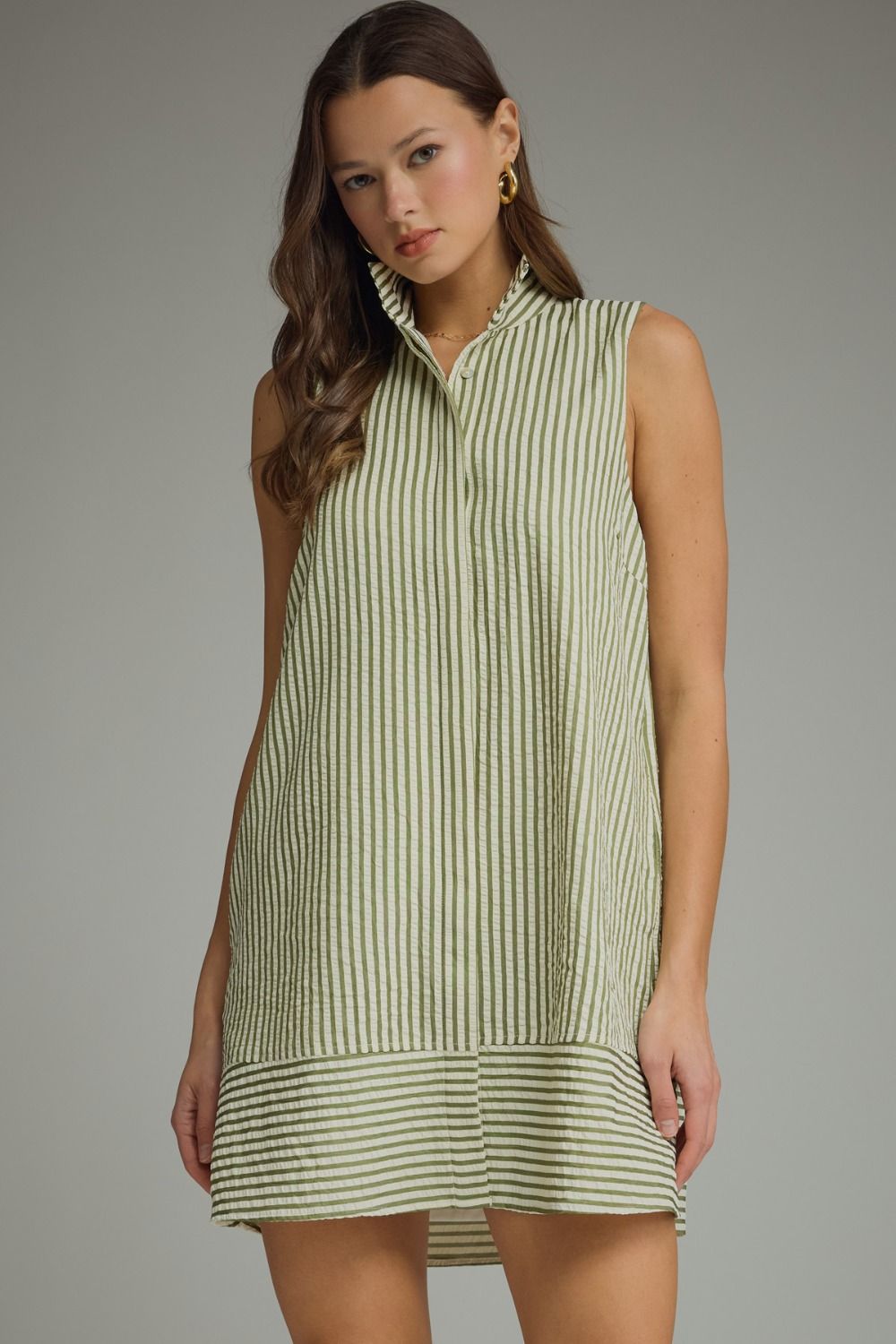 Striped collared sleeveless mini dress